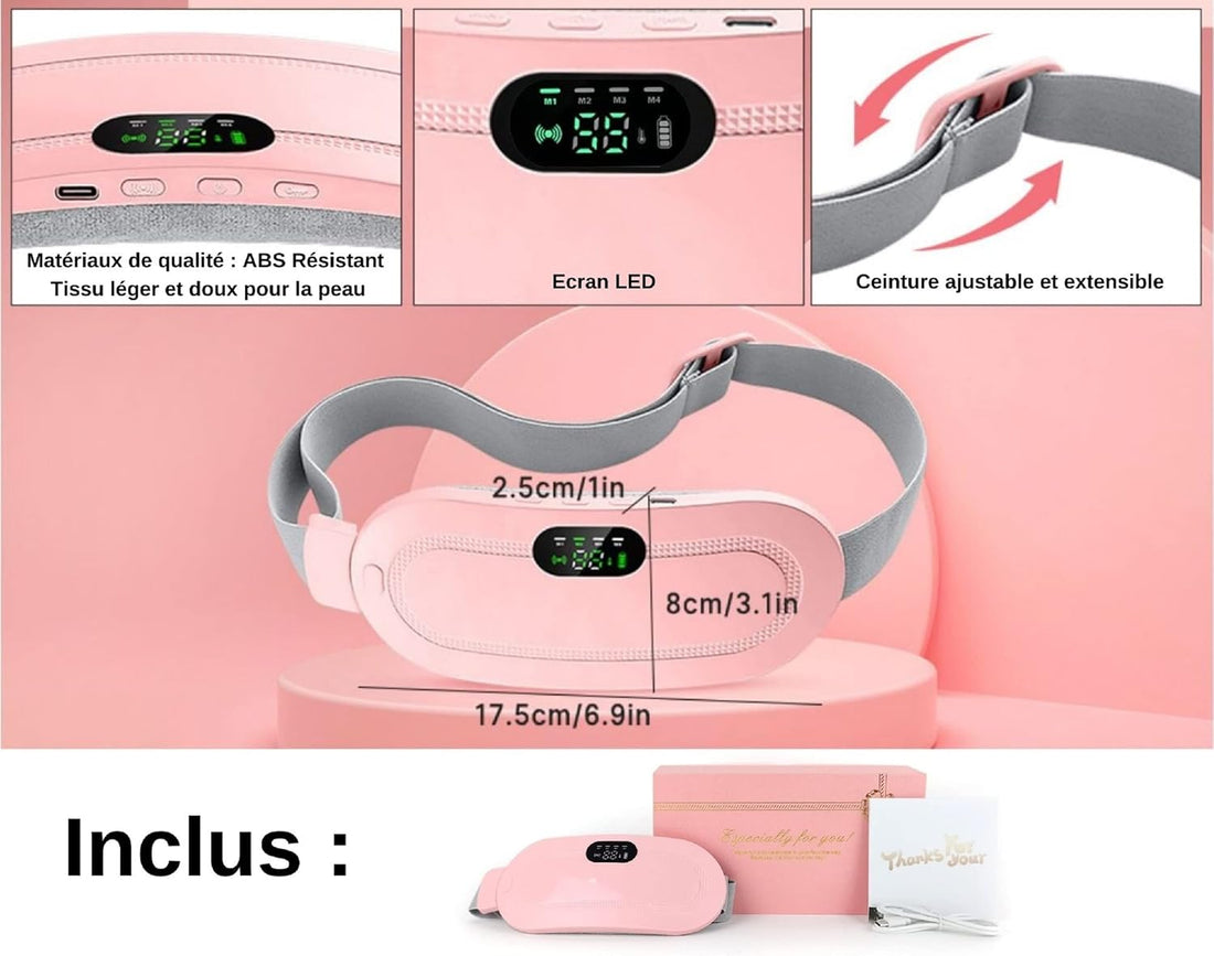 Digital Period Heating Pad & Vibrating Belt | 3 Heat Levels, 4 Massage Modes – Fast Relief for Menstrual Cramps