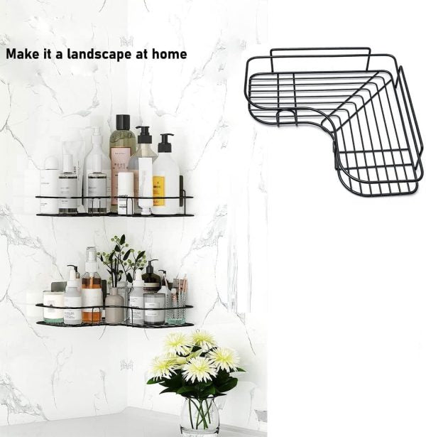 Wall Corner Rack + 2 Self Adhesive Screws  | Multipurpose Kitchen, Sink Organizer, Metal Bathroom Accessories Corner | Shelf Wall Mount Storage Rack